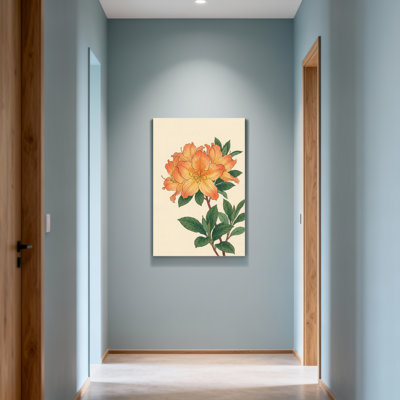 Plantes et fleurs Fleurs orange avec feuilles vertes sur fond crème