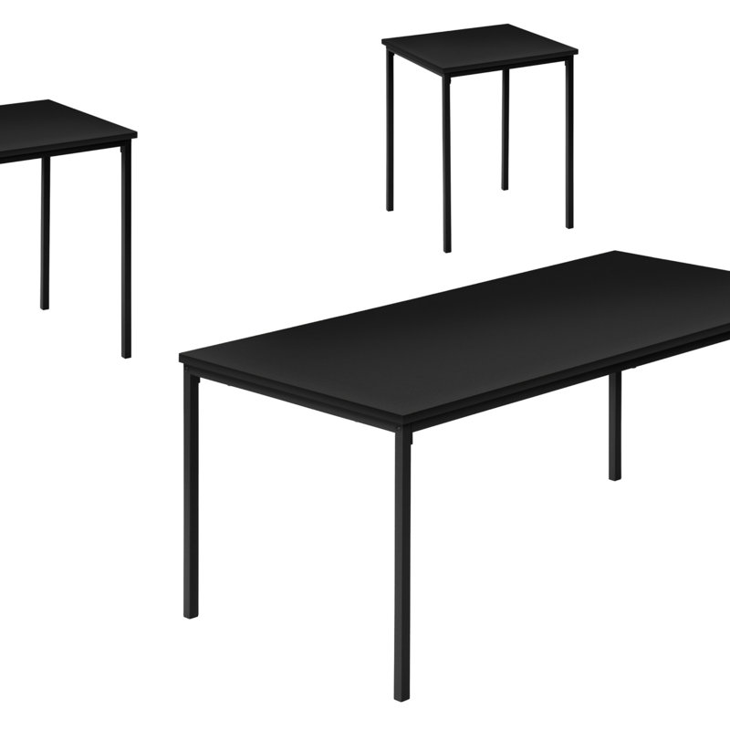 Ensemble de table, ensemble de 3 pièces, café, bout, métal noir, stratifié noir, Noir