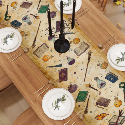 Linen Halloween Table Runner 72 Inches Long, Halloween Home Kitchen Dining Room Table Decor, Boy Birthday Party Baby Shower Decorations and Supplies for Kids