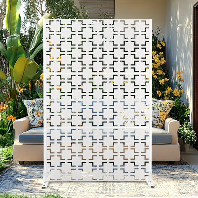 72" H x 47" W Metal Privacy Screen, Outdoor Privacy Screens - Decorative Outdoor Divider with Stand, Outdoor privacy Panels for Balcony & Patio