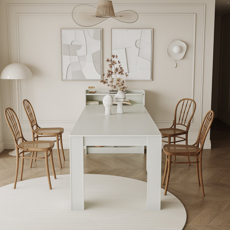 Modern Extendable Dining Table With Storage Shelf, Space Saving Expandable Kitchen Table For Apartment Or Small Spaces,White