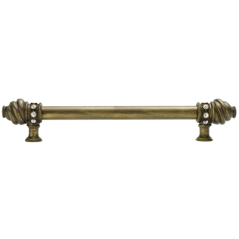 Cache 15 inch center to center long pull with 5/8 smooth bar with 16 rivoli swarovski crystals in finish Antique Brass