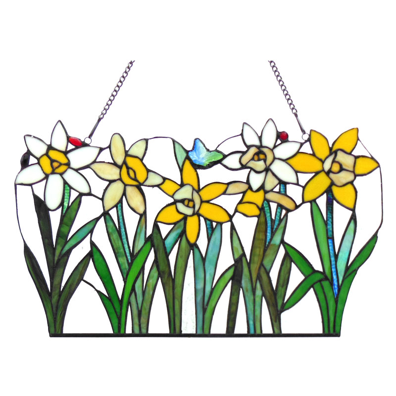 Panneau de fenêtre fleurs en verre tiffany