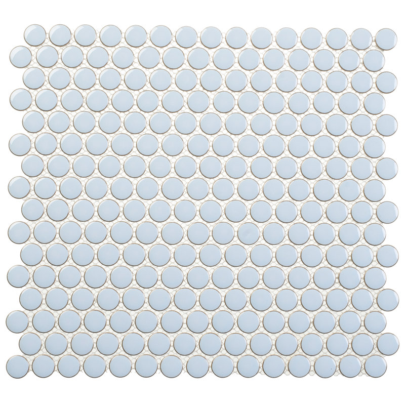 Alpin Breezo White 1" Penny Round Glossy Porcelain Backsplash, Bathroom, Kitchen, Shower, Pool, Wall and Floor Mosaic Tile