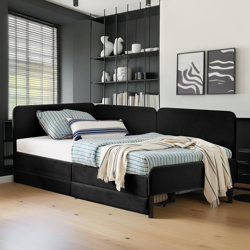 Velvet Upholstered Twin Size Daybed Sofa Bed with 2 Storage Drawers, Black
