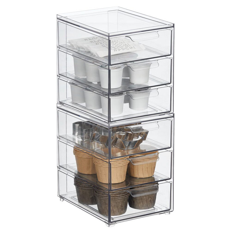 3-Drawer Stackable Organizer - Pull-Out Sliding Storage Drawers for Kitchen or Pantry - Clear