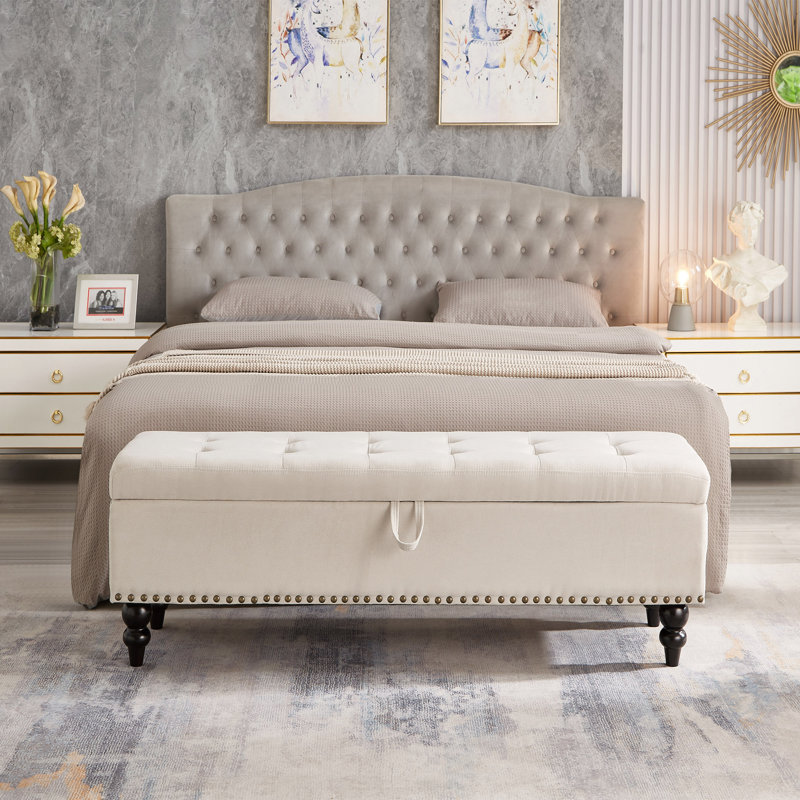 Banc avec repose-pieds 59 po avec rangement, Beige