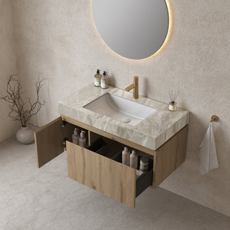 Meuble-lavabo 36 po avec lavabo, Chêne blanc, Gris clair, 36"