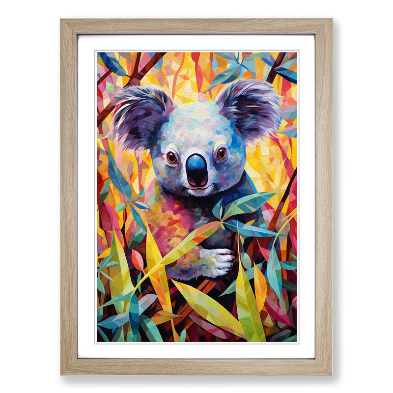 Koala Bear Abstract No.2 - Single Picture Frame Print on Wood, 64cm H x 46cm W x 2cm D, Oak Framed
