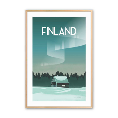 Reproduction d'affiche de voyage dans le nord de la Finlande, dans un cadre en zinc patiné