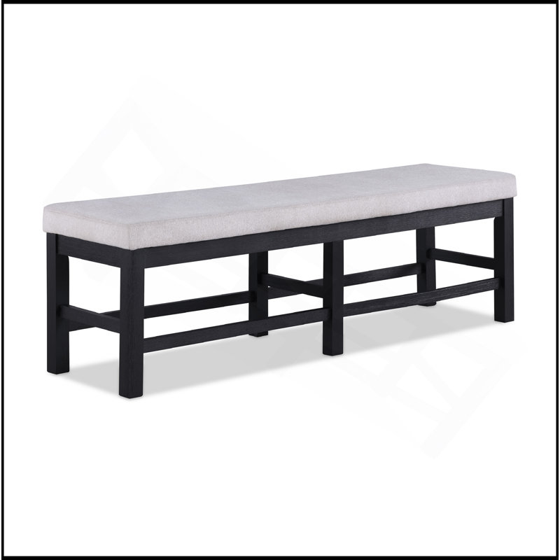 1Pc Black Finish Standard Height Long Bench Gray Fabric Upholstered Seat Contemporary Transitional Style Dining Room Wooden Furniture