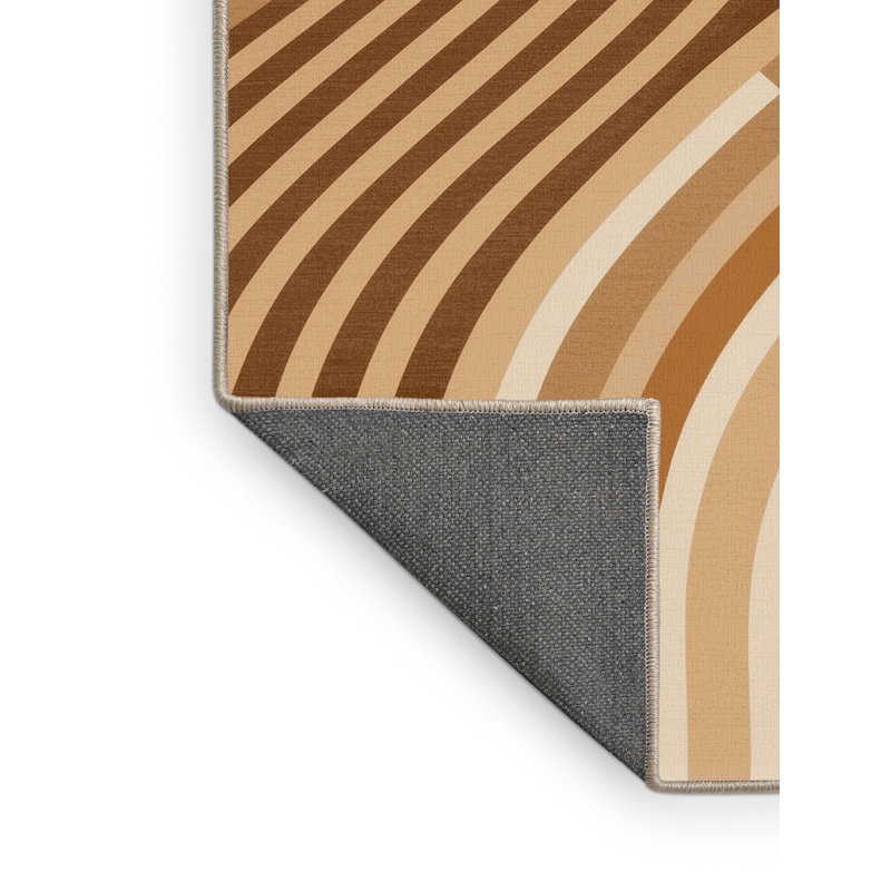 Soft Plush Fairbanks Cape Town Table Mountain Art Deco Arc Area Rug in Brown – Beige Binding, 8x10
