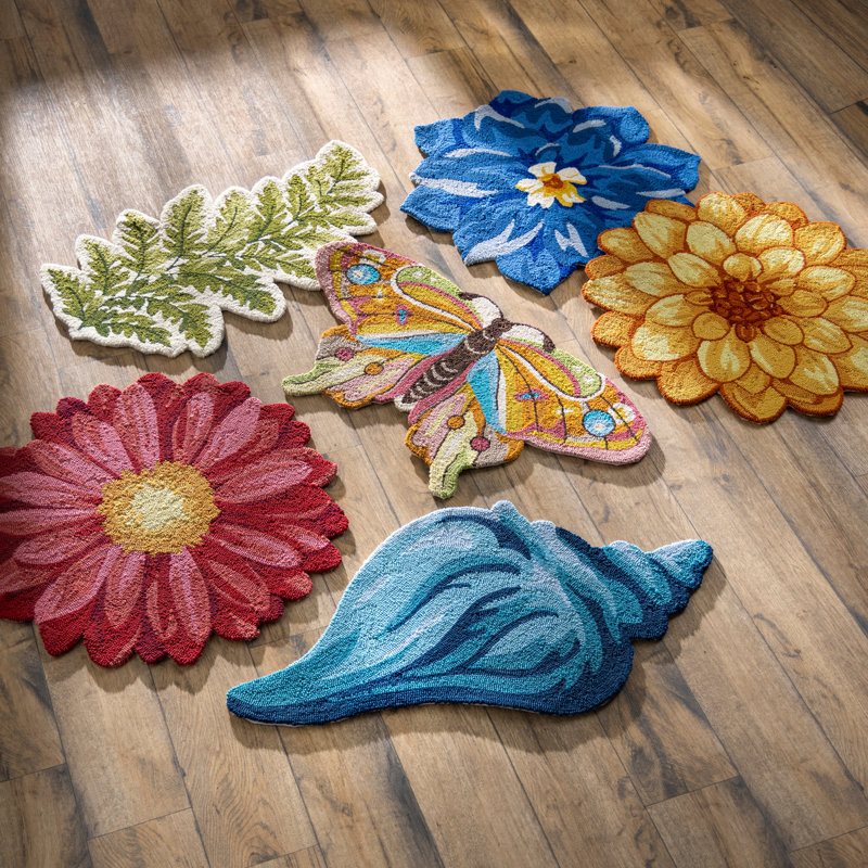 Tapis d'intérieur crocheté en forme de fleur bleue 31,5 po x 31,5 po