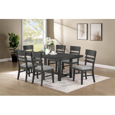 Charcoal Black 7pc Dining Set Spacious Dining Table Cushion Seat Chairs Contemporary Style Furniture
