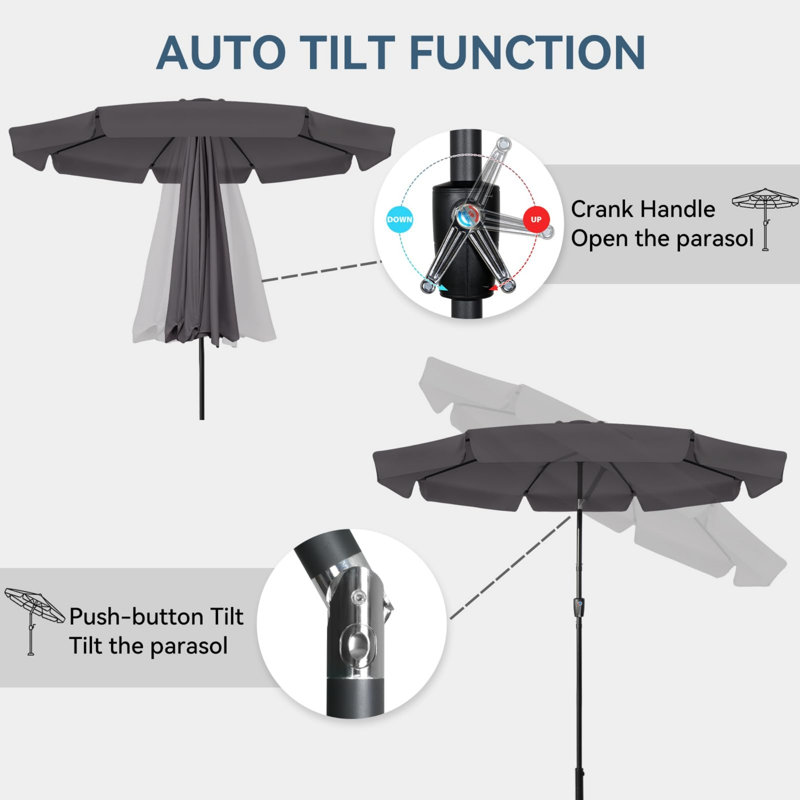 290cm Tilt Beach Parasol, Grey