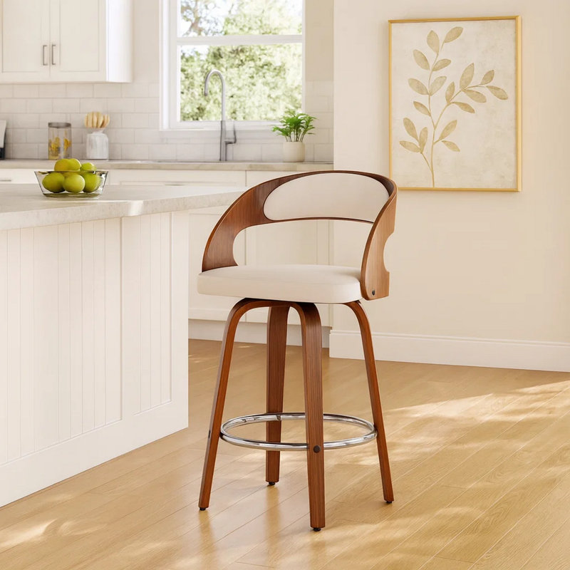 Pensacola Mid-century Swivel Counter Height Bar Stool, Counter Stool (26" Seat Height), Walnut, Creme