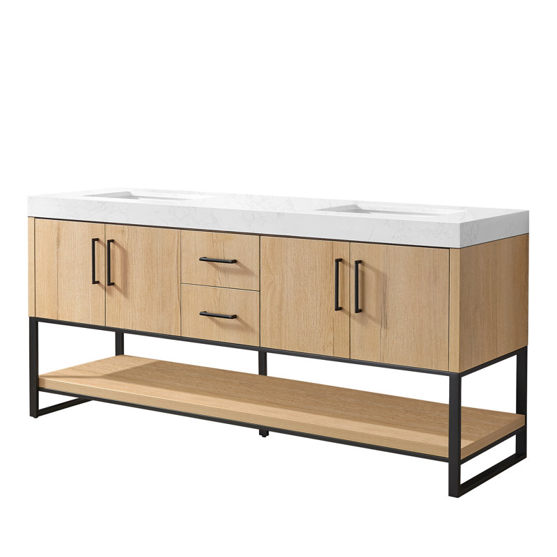Meuble-lavabo double Cataleya, 72", Noir mat / Ok