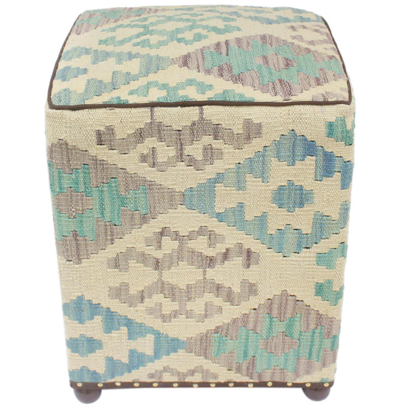 Aprea Upholstered Ottoman, Beige/Light Blue/Purple/Teal Wool