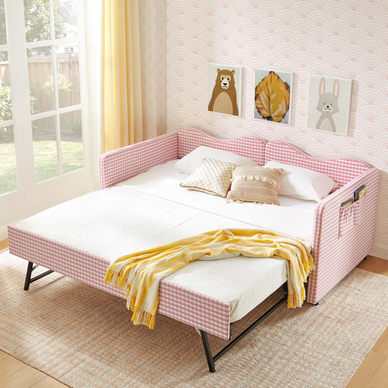 Lit de jour avec lit gigogne escamotable, Twin, Pink