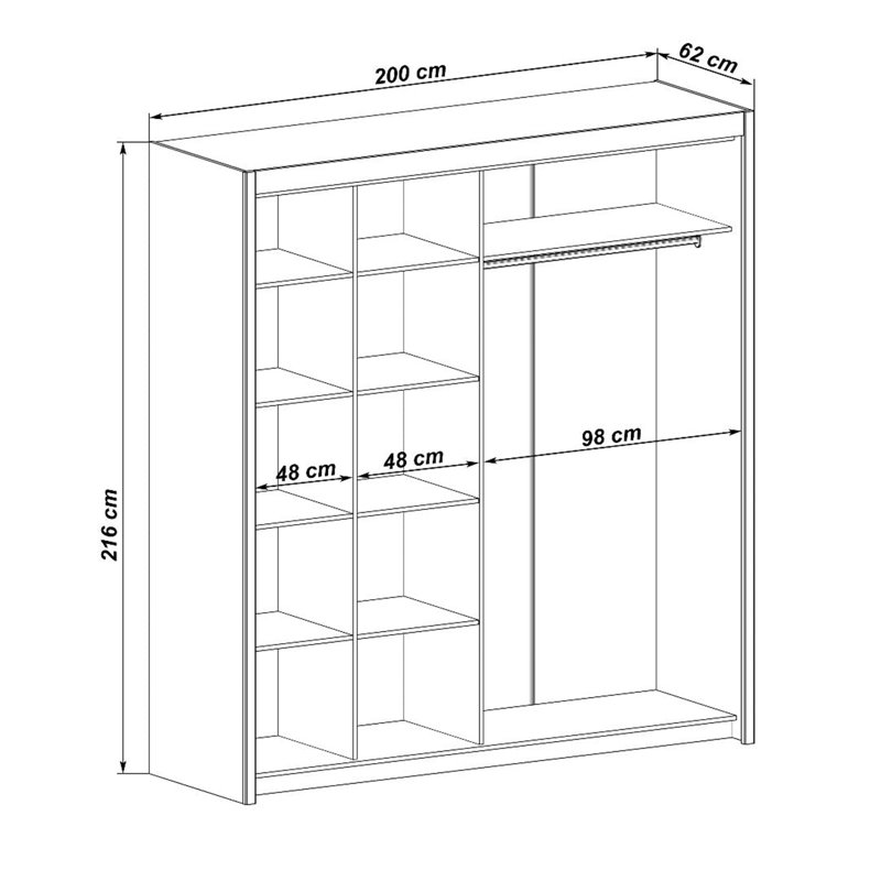 2 Door Solid + Manufactured Wood Wardrobe, Graphite