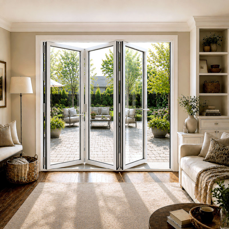 Porte pliante blanche l 96 po x H 80 po pliante à droite en aluminium pliable (3 + O), Standard, Côté droit