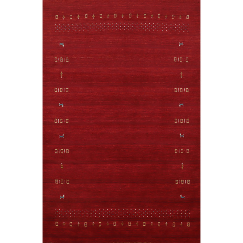Tapis rouge en laine fabriqué à la main de style Gabbeh 5 x 8
