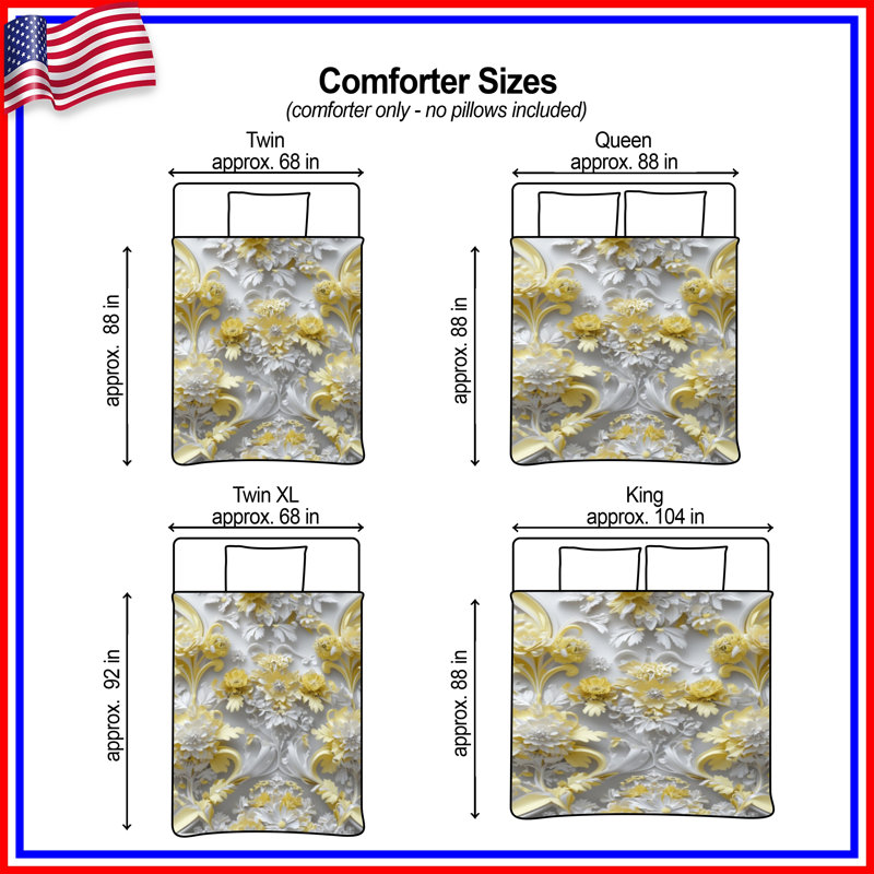 Intricate Yellow Floral Comforter, King