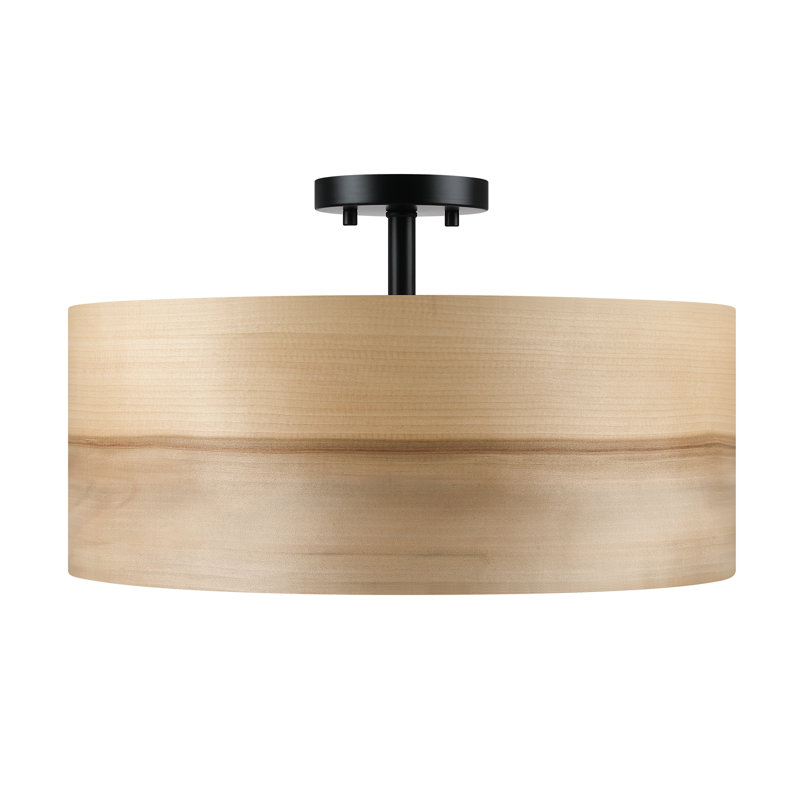 18 po Plafonnier semi-encastré cylindrique en placage de bois 4 lumières, L 18 po - 4 douilles