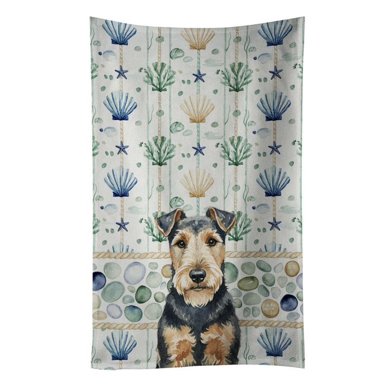 Welsh Terrier Coastal Sea Glass Kitchen Towel, Welsh Terrier
