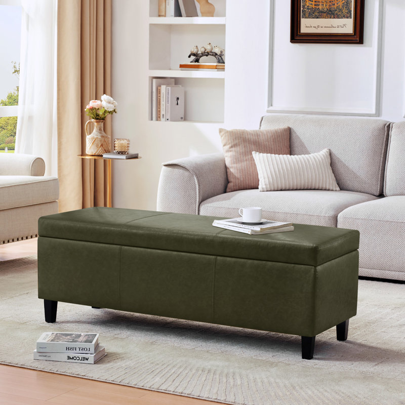 Asdrubale 50.3" Wide Faux Leather Upholstered Storage Bench, Green