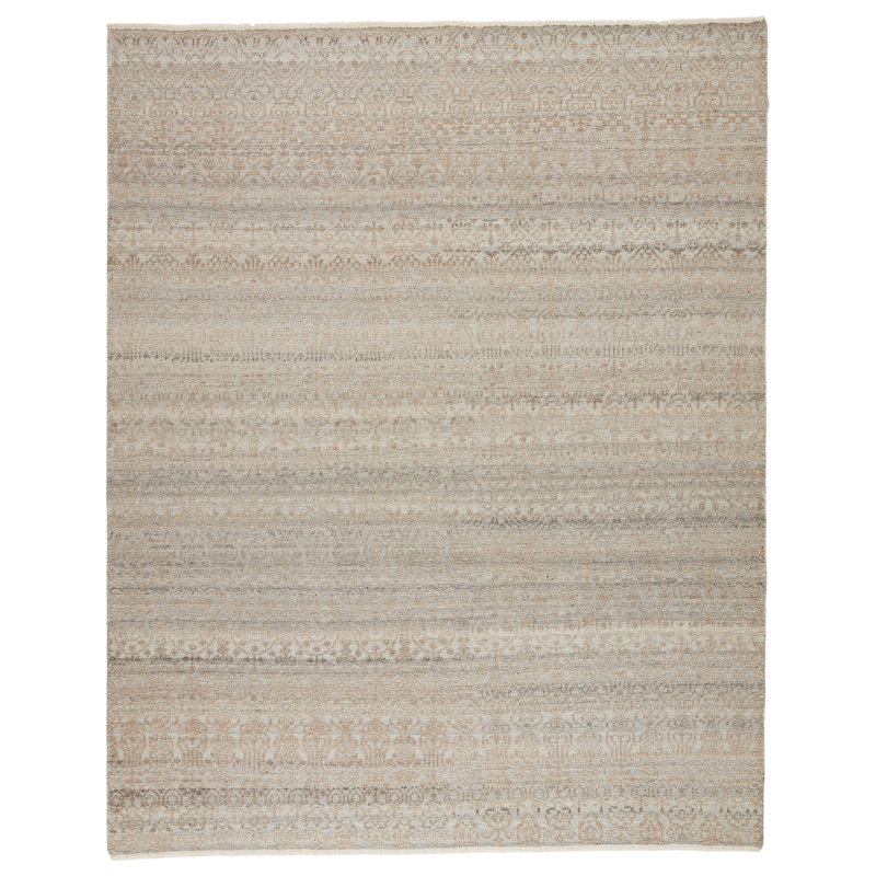 Tapis gris clair / beige en laine et viscose noué à la main 10 pi x 14 pi Genola Genola, Rectangle de 5 pi x 8 pi