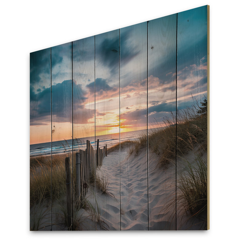 Tranquility Path To Dune Beach V - Impression nautique et de plage sur bois de pin naturel, H 35 po x l 35 po x P 0,78 po