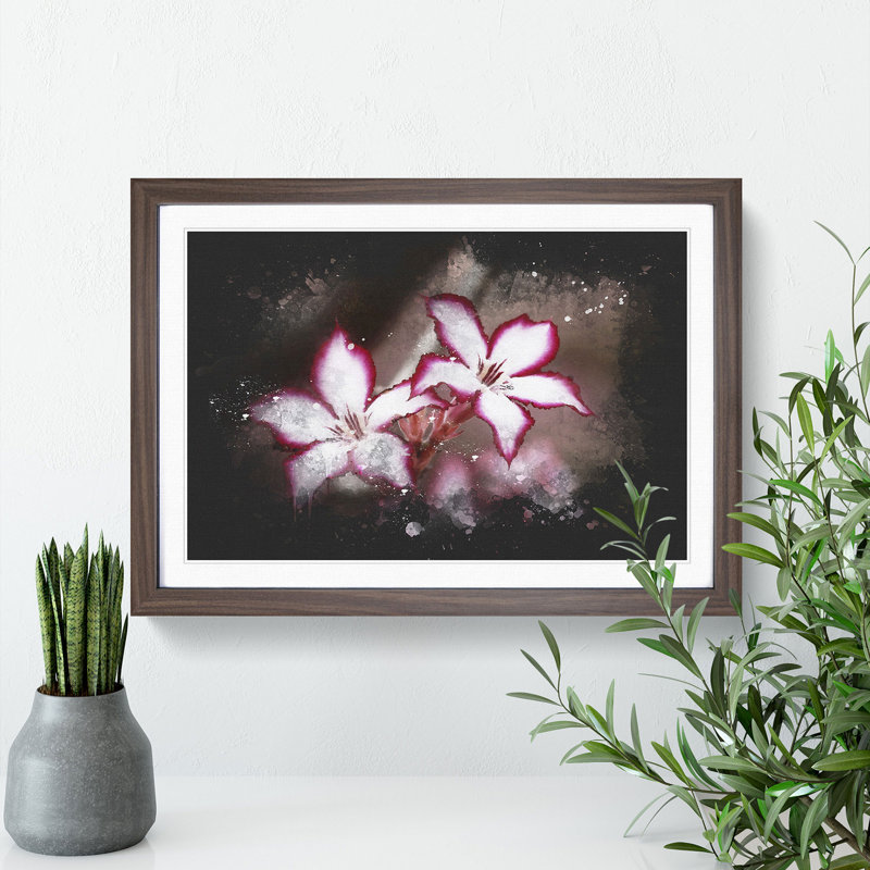 Pink Lily Flowers - Picture Frame Graphic Art, 27cm H x 36cm W x 2cm D, Walnut Framed