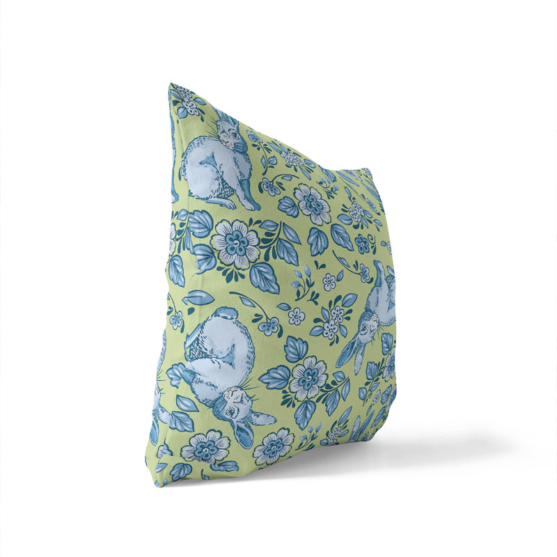 Coussin décoratif extérieur Bunny Toile, Vert, Carré 16 po