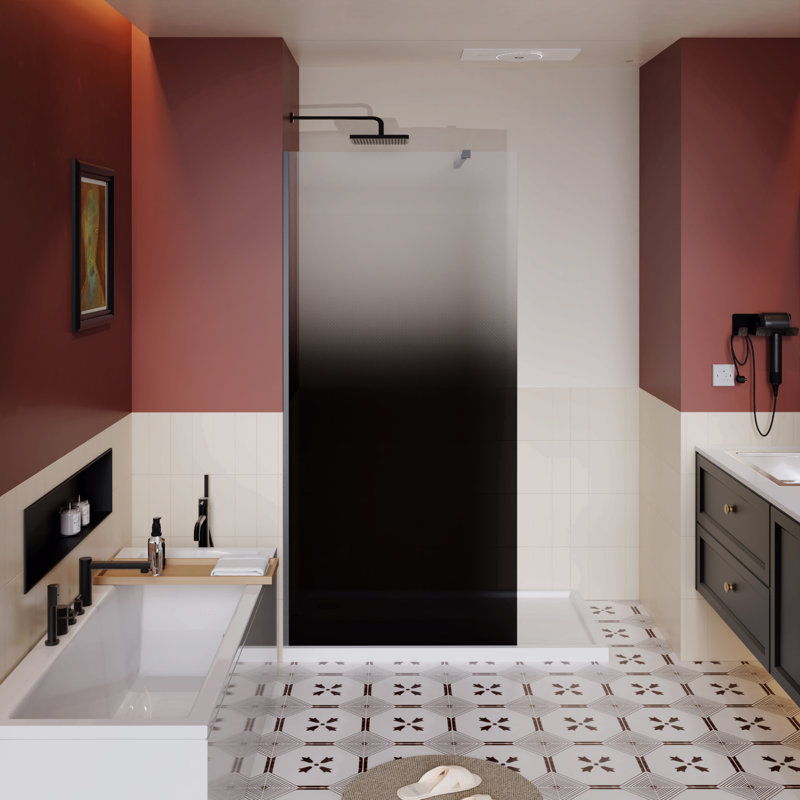 34.In W X 72.In H Shower Door Fixed, 1/4 Inch Thick  Tempered Glass Shower Door With Stainless Steel Rod For Walk-In Shower