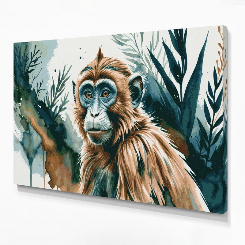 Wildlife Vervet Monkey White Canvas Wall Art