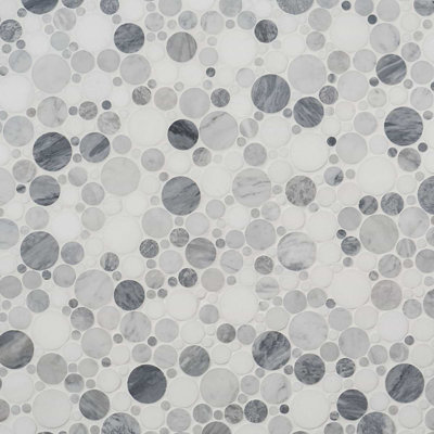 Kinetic 2" Small Circles Polished Thassos and Carrara Marble Mosaic Tile