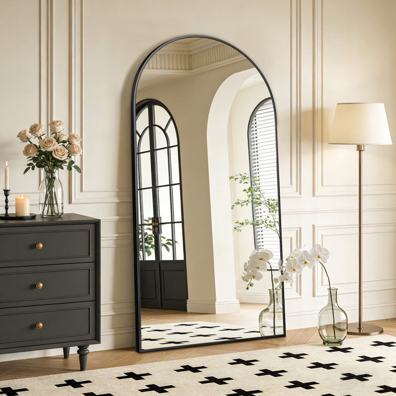 Grand miroir de sol moderne Malesha , Noir, H 71 po x l 32 po