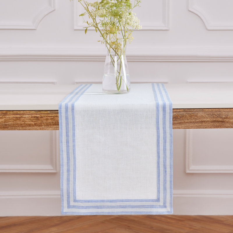 Mila - 100% Pure Linen Table Runner, 90" x 14", Sky Blue