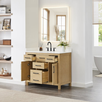 Meuble-lavabo simple autoportant de 42 po avec plateau en quartz Beckett