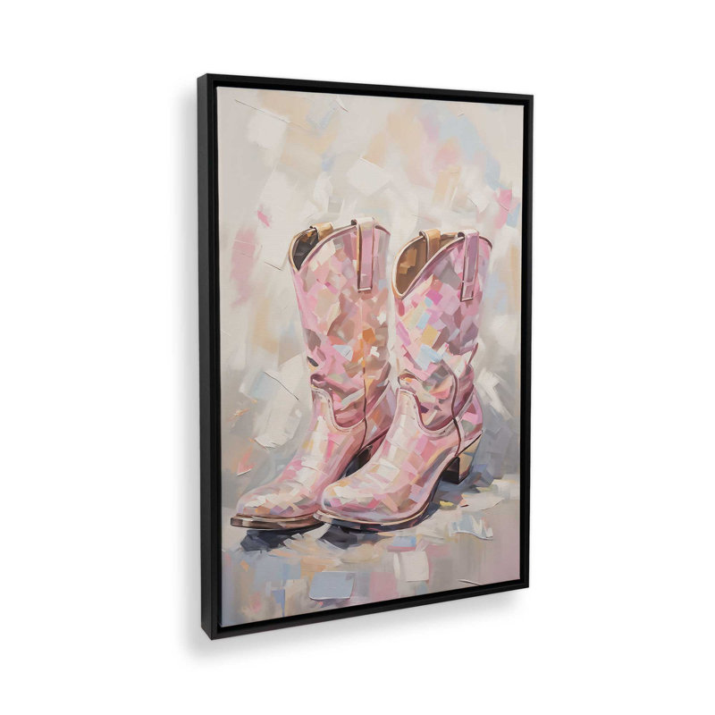 Cowgirl Essentials in Pink I, reproduction sur toile dans un cadre, H 18,75 po x l 12,75 po, Noir satiné