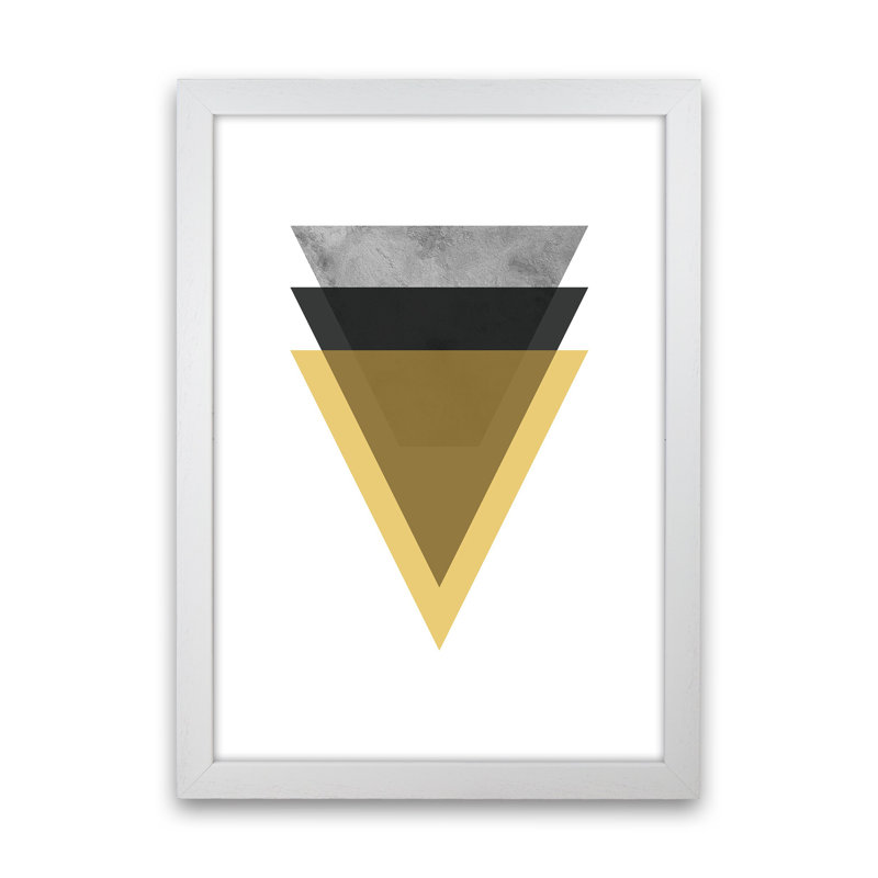 Geometric Mustard and Black Triangles 1 Piece Wall Art, 42cm H x 29.7cm W x 3cm D, White Framed