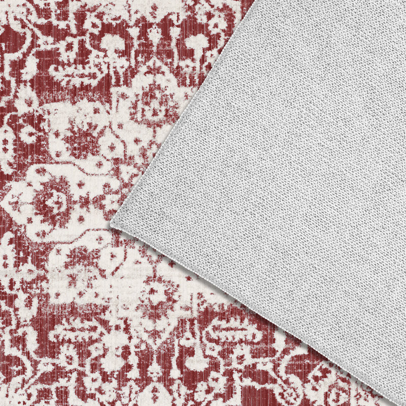 Chezare Vintage Red & Ivory Medallion Rug - Washable, Foldable, Non-Slip Area Carpet for Living Room, Rectangle 8' x 10'