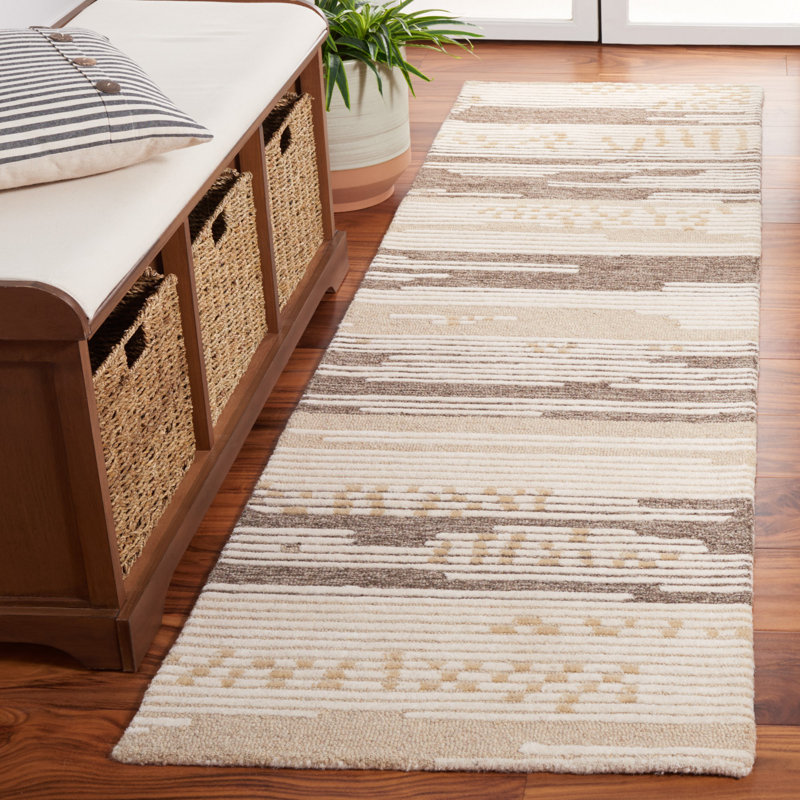 Martha Stewart 300 Hand Tufted Wool/Cotton with Latex Abstract Rug in Beige/Brown/Cream, Runner 2'3" x 8'