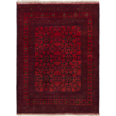Tapis unique en laine noué à la main style Esari des années 2010 rouge / noir / brun 4 pi 11 po x 6 pi 6 po Archan