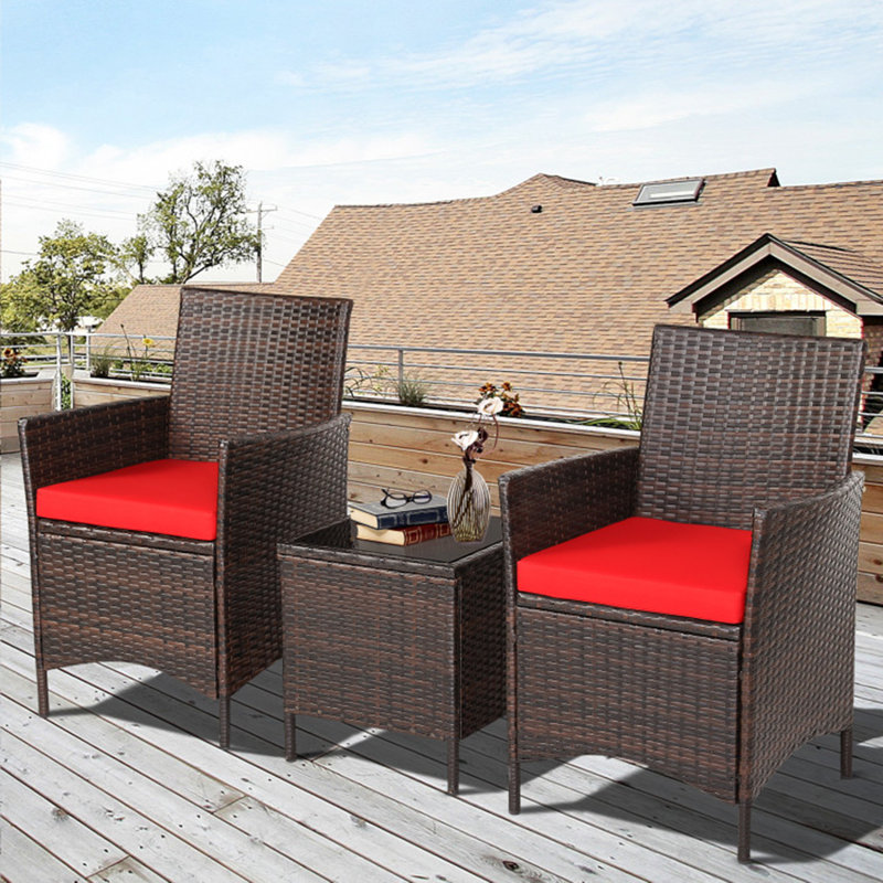 2 - Person Patio Conversation Set with Cushions, Red