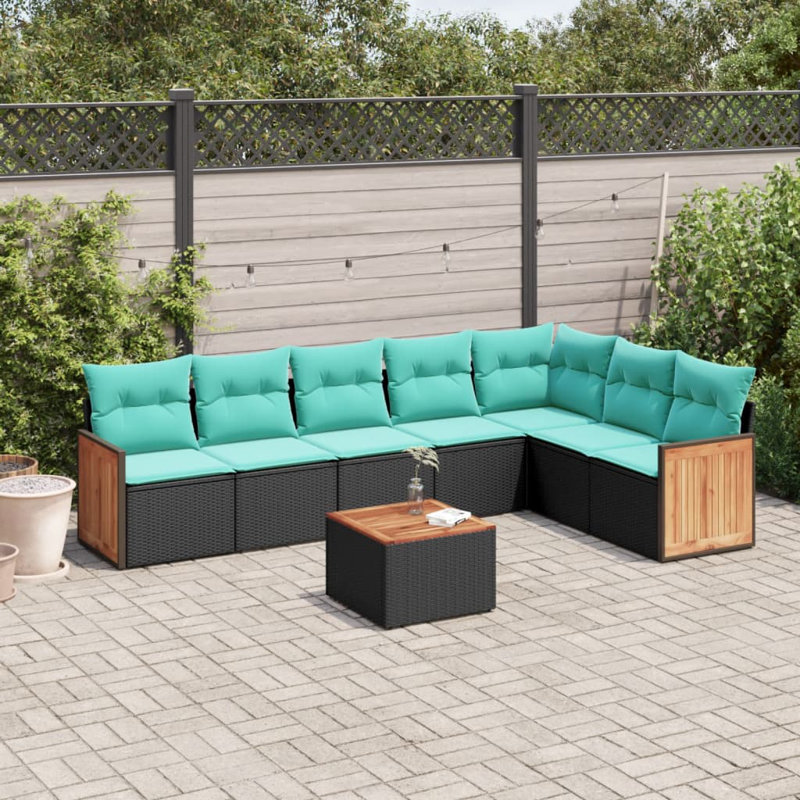  Ensemble de canapé de patio 8 pièces avec coussins en rotin de polyester noir