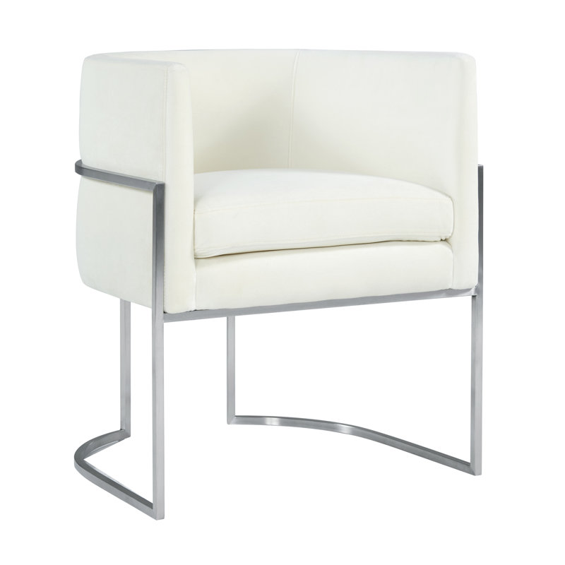 48.3cm H Velvet Upholstered Side Chair, Cream, Silver