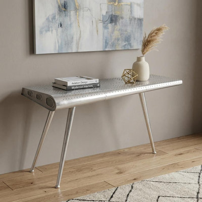 Console 56 po en aluminium et bois massif à trois pieds