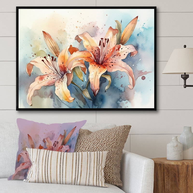 «Orange Lily Symphony I» sur toile, H 12 po x l 20 po x P 1 po, Cadre flottant noir